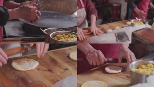 酥饼制作油饼打饼子酥油饼 4k芝麻饼高清在线视频素材下载
