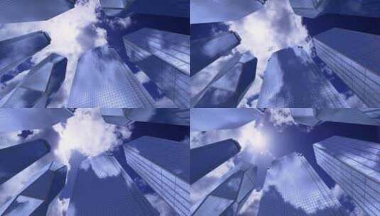 蓝色的天空白云延时高楼林立的未来城市高清在线视频素材下载
