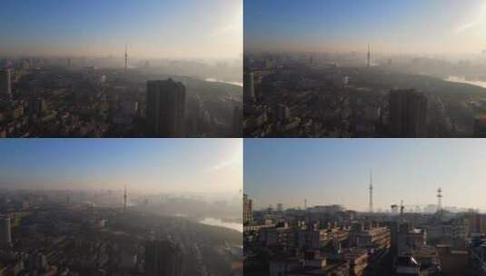 4k航拍清晨清新的城市高清在线视频素材下载