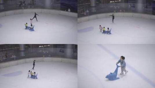 滑冰场孩子们练习滑冰高清在线视频素材下载