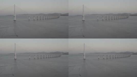 厦漳大桥日暮环绕侧飞上升D-log航拍视频高清在线视频素材下载