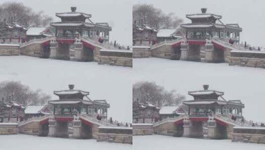北京颐和园大雪中的荇桥特写高清在线视频素材下载