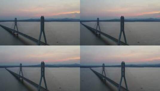 鄱阳湖二桥黄昏环绕特写航拍高清在线视频素材下载