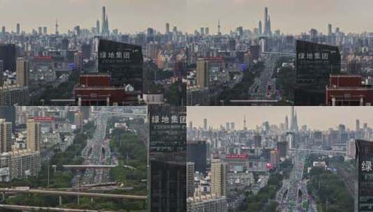 航拍上海市区交通压缩感道路拥挤高清在线视频素材下载