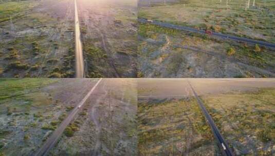 航拍克拉玛依的戈壁公路高清在线视频素材下载