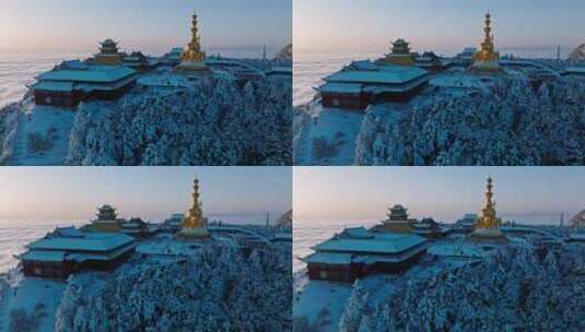 冬季峨眉山金顶云海雪景航拍高清在线视频素材下载