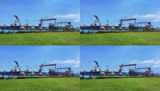 海边城市重工 海边城市船舶制造高清在线视频素材下载