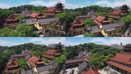 杭州萧山区复兴寺建筑4K航拍视频高清在线视频素材下载