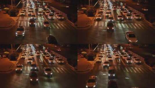 城市夜晚路口车流高清在线视频素材下载
