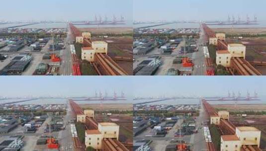 航拍上海工业园区矿产码头高清在线视频素材下载