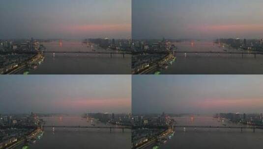 武汉长江大桥鹦鹉洲大桥夜景航拍高清在线视频素材下载