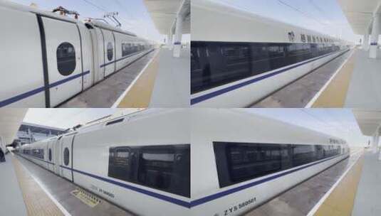 潍坊北站高铁和谐号动车组火车进站高清在线视频素材下载