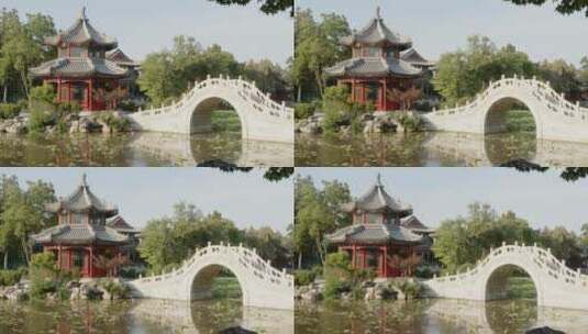 莲花池水心亭、石拱桥高清在线视频素材下载