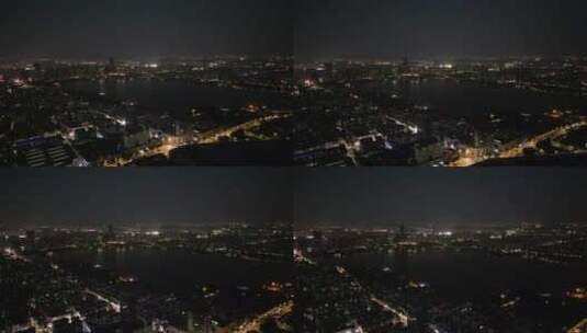 绍兴瓜渚湖夜景航拍高清在线视频素材下载