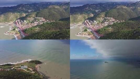 崂山海边乡村空镜特殊光线4k航拍高清在线视频素材下载