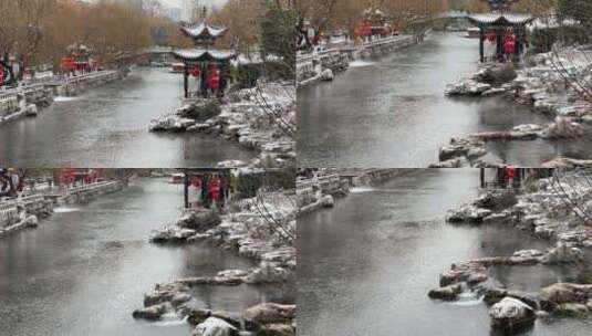 济南护城河，雪后的泉水氤氲蒸腾高清在线视频素材下载