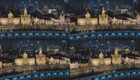 上海外滩万国建筑群夜景航拍高清在线视频素材下载