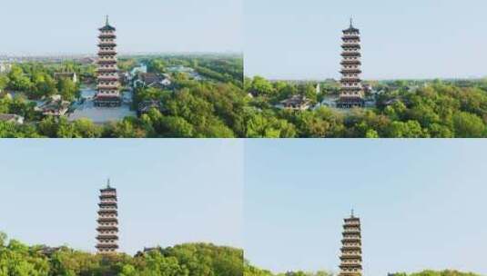 江苏省扬州市瘦西湖大明寺晨曦航拍高清在线视频素材下载