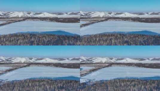 白雪覆盖的远山原野白桦林高清在线视频素材下载