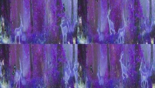 粒子唯美鹿紫色梦幻森林高清在线视频素材下载
