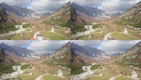 航拍阿尔卑斯山脚下的村庄高清在线视频素材下载