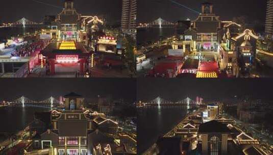东坡老码头夜景航拍高清在线视频素材下载