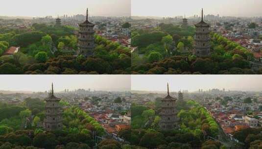 航拍福建泉州西街开元寺日出风光高清在线视频素材下载