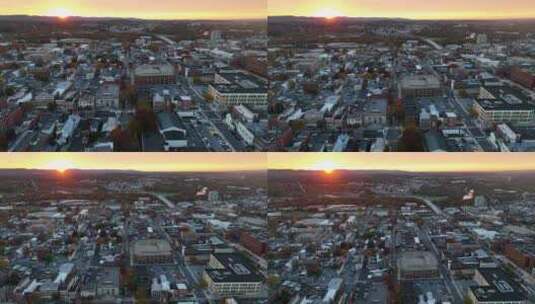 夜晚的美国城市。傍晚的日落。空中建立拍摄。高清在线视频素材下载