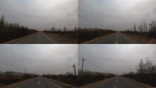 内蒙古边塞乡村公路沙尘暴景观高清在线视频素材下载