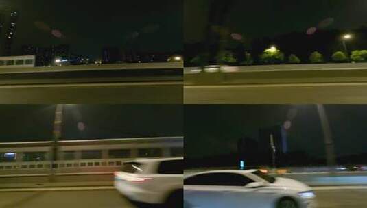 夜晚杭州市留石高架桥车左行车空镜高清在线视频素材下载