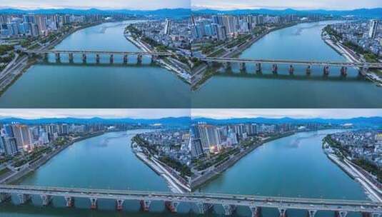 8K陕西安康汉江大桥城市沿岸风光航拍延时高清在线视频素材下载