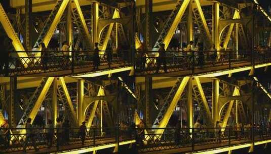 天津解放桥夜景行人车流实拍1080p高清在线视频素材下载