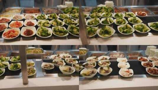 大学食堂丰富的饭菜和食物高清在线视频素材下载