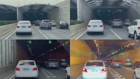 郑州堵车缓行进入下穿隧道车窗视角高清在线视频素材下载