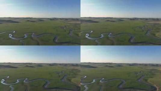航拍暮色下的草原蜿蜒河流高清在线视频素材下载