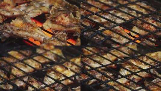 夜市 烤鱼 美食 烧烤高清在线视频素材下载