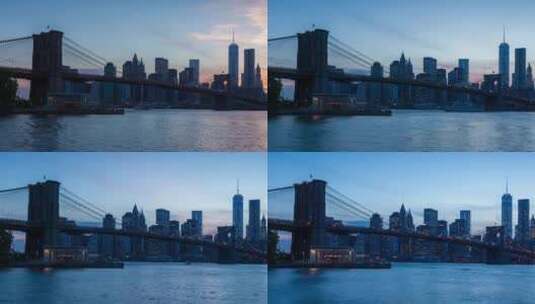 布鲁克林大桥汽车交通灯延时-纽约-美国高清在线视频素材下载