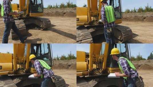 检查挖掘设备的工人高清在线视频素材下载