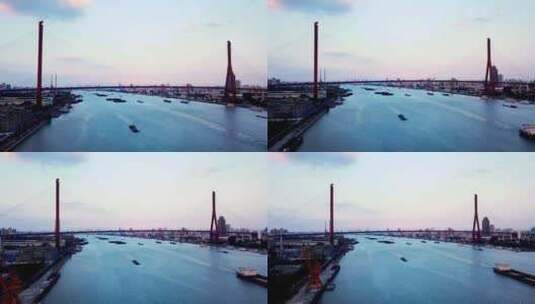 杨浦大桥黄浦江航拍高清在线视频素材下载