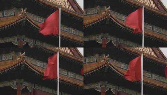 天安门上飘动的红旗高清在线视频素材下载