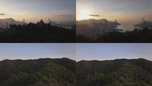 香港宝马山观景平台傍晚夕阳航拍高清在线视频素材下载