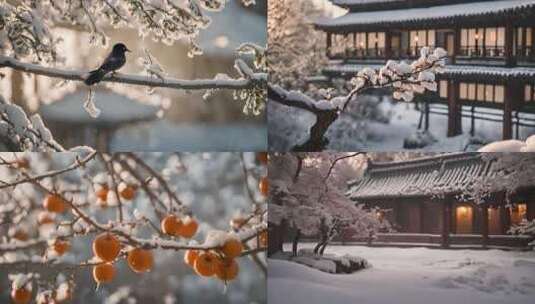 中国节气下雪场景高清在线视频素材下载