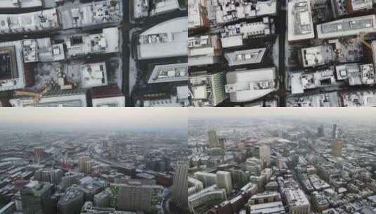 高空航拍落满大雪的城市高清在线视频素材下载