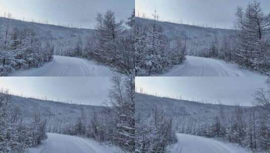 林海雪原雪林和山路高清在线视频素材下载