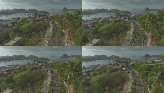 印尼科莫多拉布汉巴焦城市海滨公路风光航拍高清在线视频素材下载