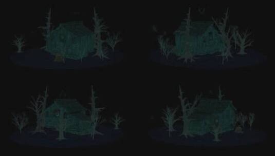 夜惊场景-森林中有怪物的房子，Alpha高清在线视频素材下载