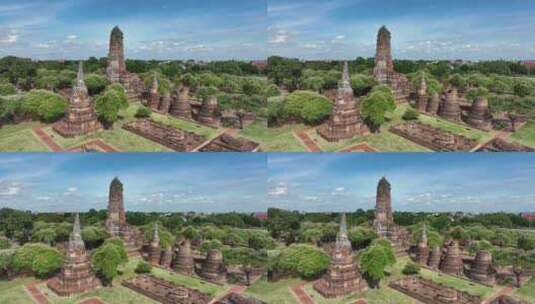 泰国大城府阿瑜陀耶遗址帕拉寺航拍高清在线视频素材下载