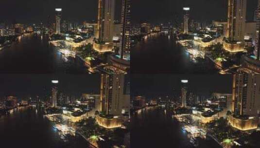 航拍泰国曼谷湄南河城市天际线夜景风光高清在线视频素材下载