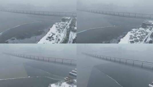 武汉沙湖大桥大雪航拍高清在线视频素材下载