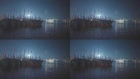 渔船夜晚夜景高清在线视频素材下载